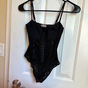 Free People Night Rhythm Mesh Corset Bodysuit